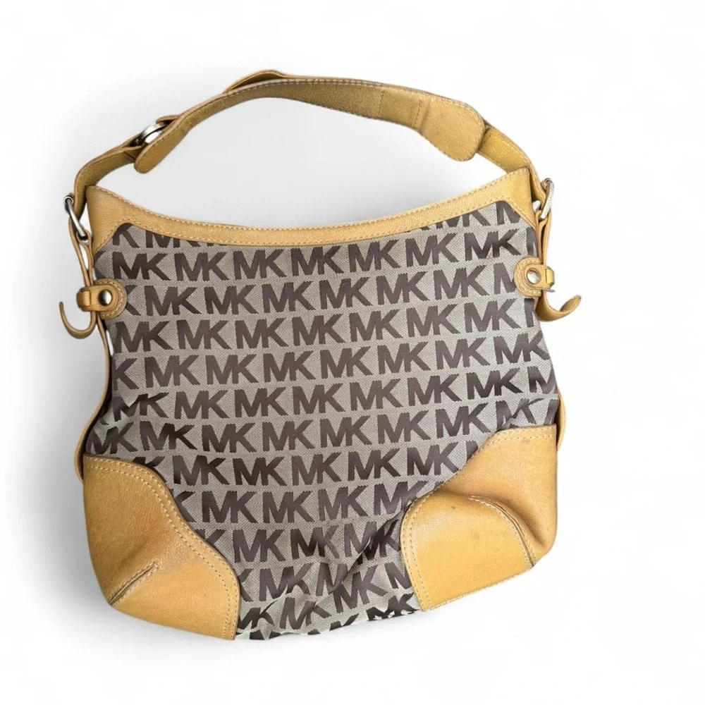 Michael Kors Gold and Brown Logo Handbag - Picture 2 of 6